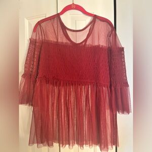 Elegant Red Sheer Women's Top